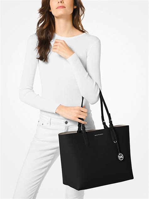 michael kors cameron reversible leather tote black|Michael Kors black canvas tote.